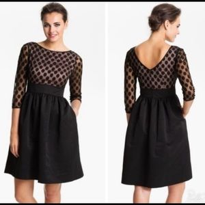 Gorgeous Eliza J black sheer mesh polka dot fit and flare, size 8